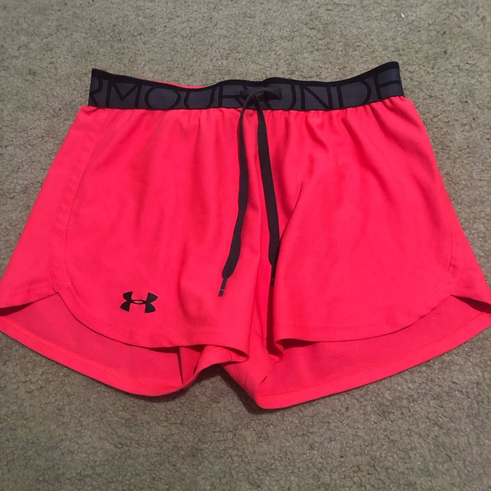 neon pink under armour running shorts